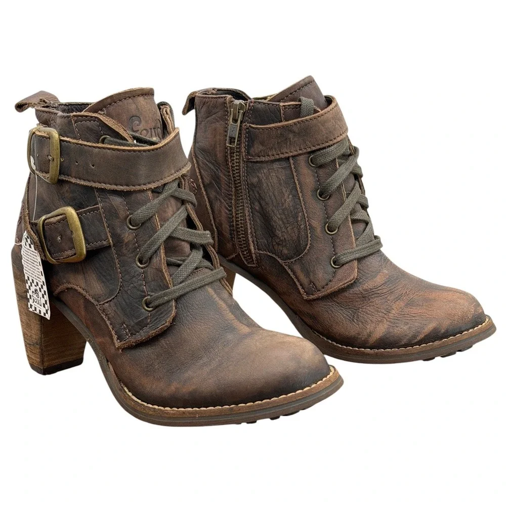 Free People Feud Britannia Steampunk Boots Women 7.5 Brown Western Leather NEW